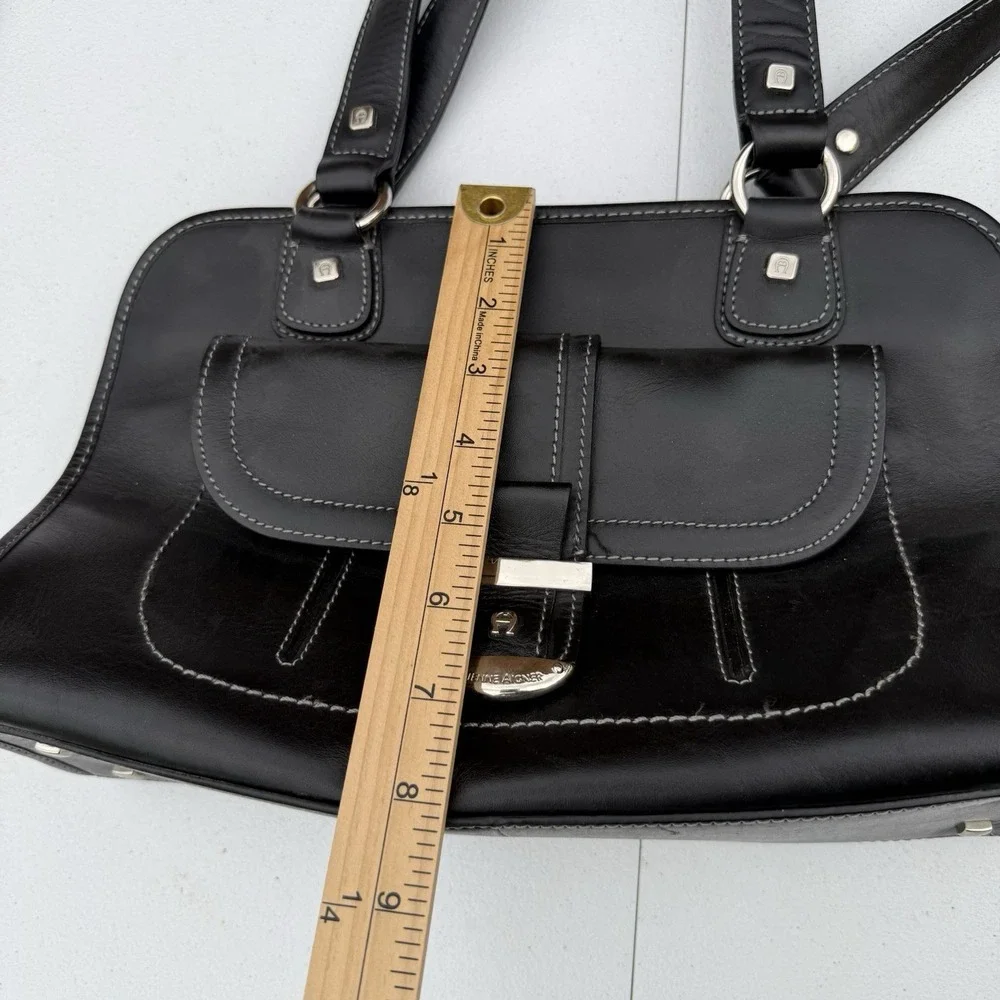 Etienne Aigner Handbag Black Leather Grunge Vintage‎ Two Handle